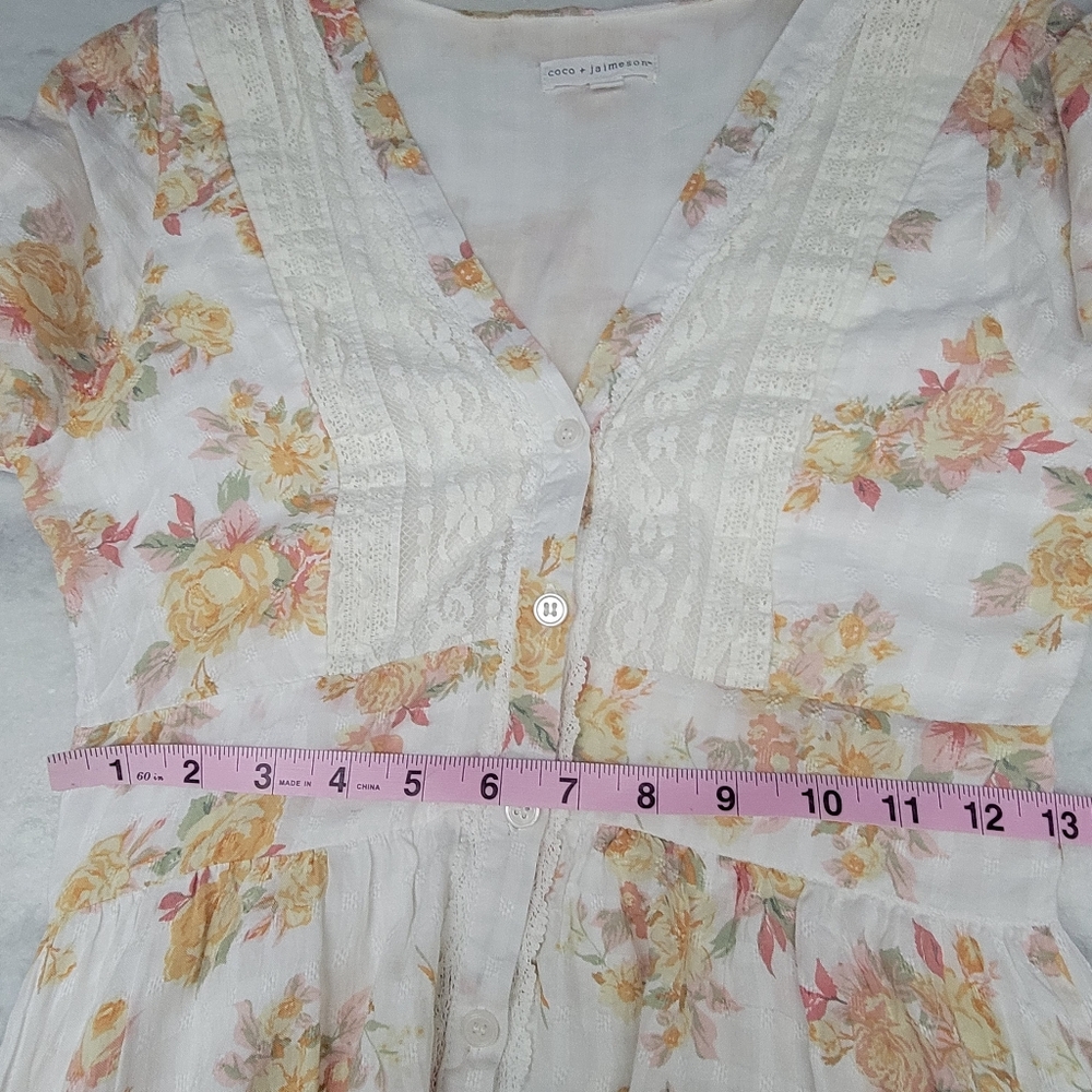Boho Floral Maxi Dress - White with Yellow & Pink Floral - Picture 5 of 9